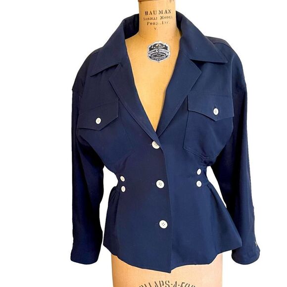 Vintage 1990s Karl Lagerfeld Sample Sale Blue Peplum Jacket - Picture 2 of 14